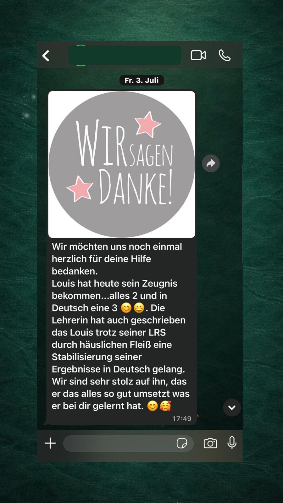 Dankesnachricht einer Familie